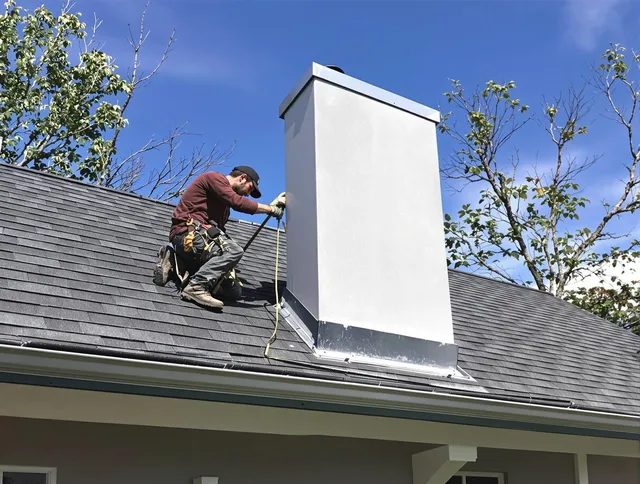 Murrieta Chimney Sweep team member finishing chimney construction in Murrieta, CA