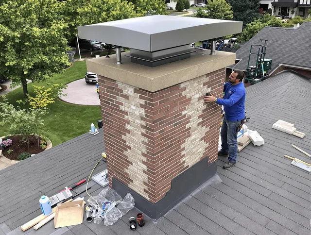 Murrieta Chimney Sweep team working on a custom chimney remodel in Murrieta, CA
