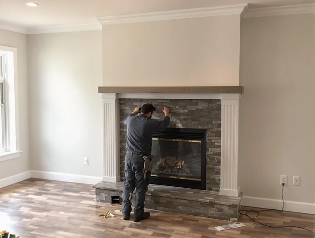 Murrieta Chimney Sweep finishing a custom fireplace install in Murrieta, CA